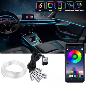 Kit 5 Benzi LED Lumini Ambientale auto RGB, Control din Aplicatie Telefon, 6 Metrii
